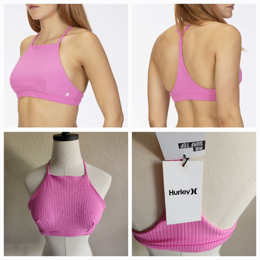 Hurley Pink Ribbed High Neck Surf Top Medium NWT